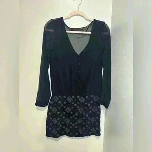 Zara Black Mini Dress with Sheer Sleeves